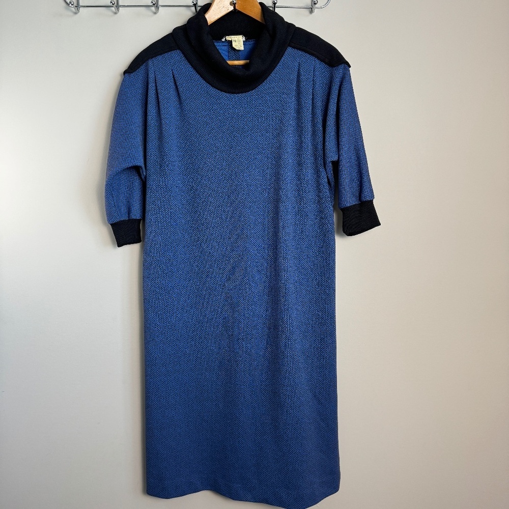 VINTAGE Katies Women's 3/4 Dolman Sleeve Turtleneck Sheath Peasant Midi Dress 10